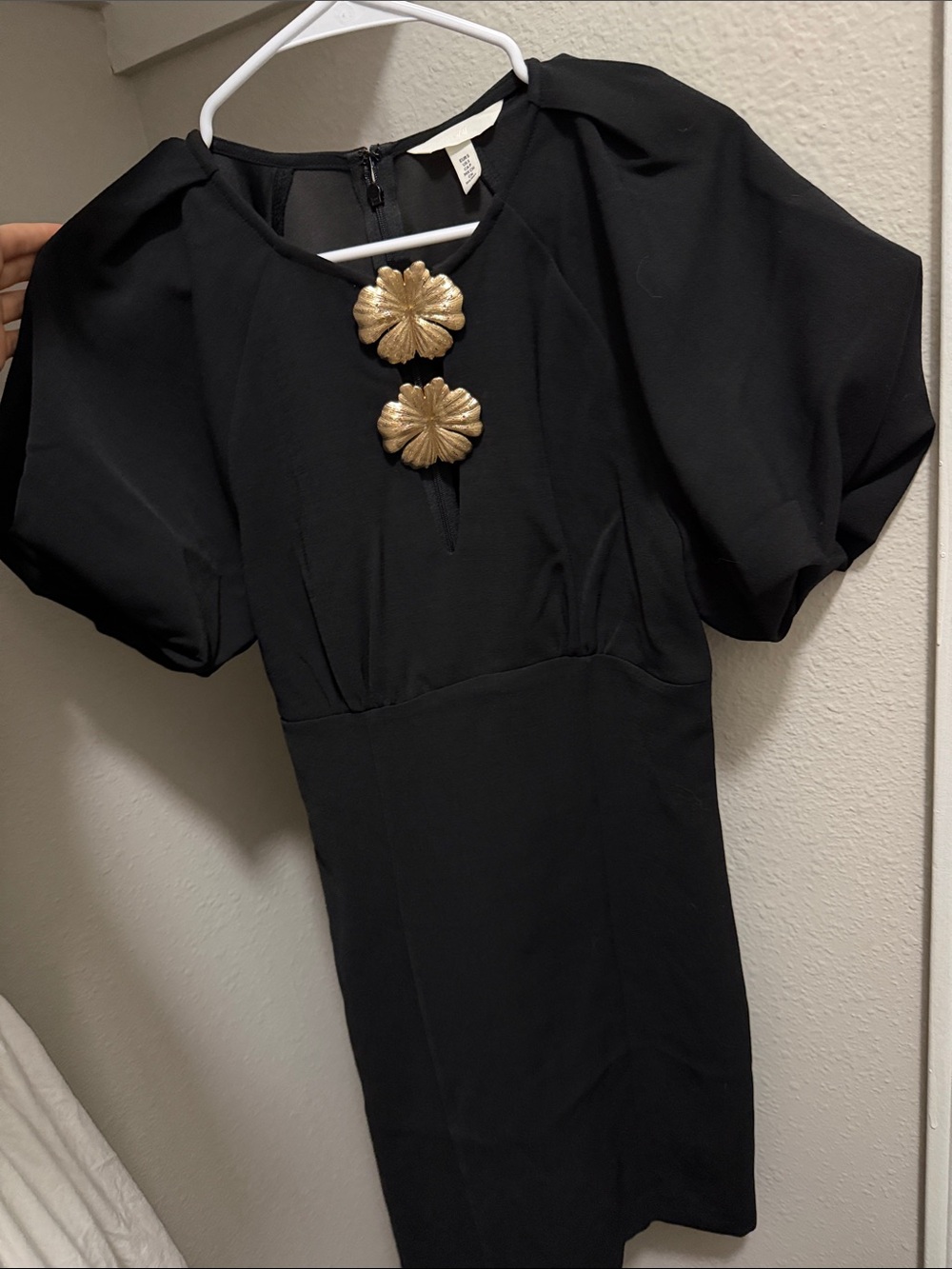 H&M Black Mini Dress with Gold Floral Medallions
